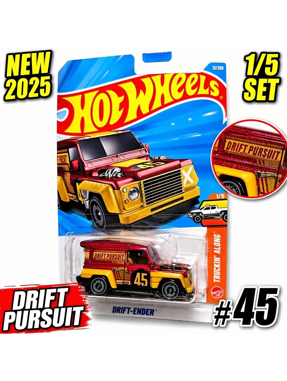 Hot Wheels Drift-Ender Land Rover Yellow/Red 1:64 Truckin' Along Diecast Truck